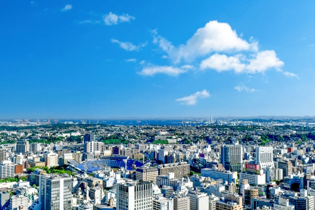 スタジアムや海も見渡せる横浜の街並み